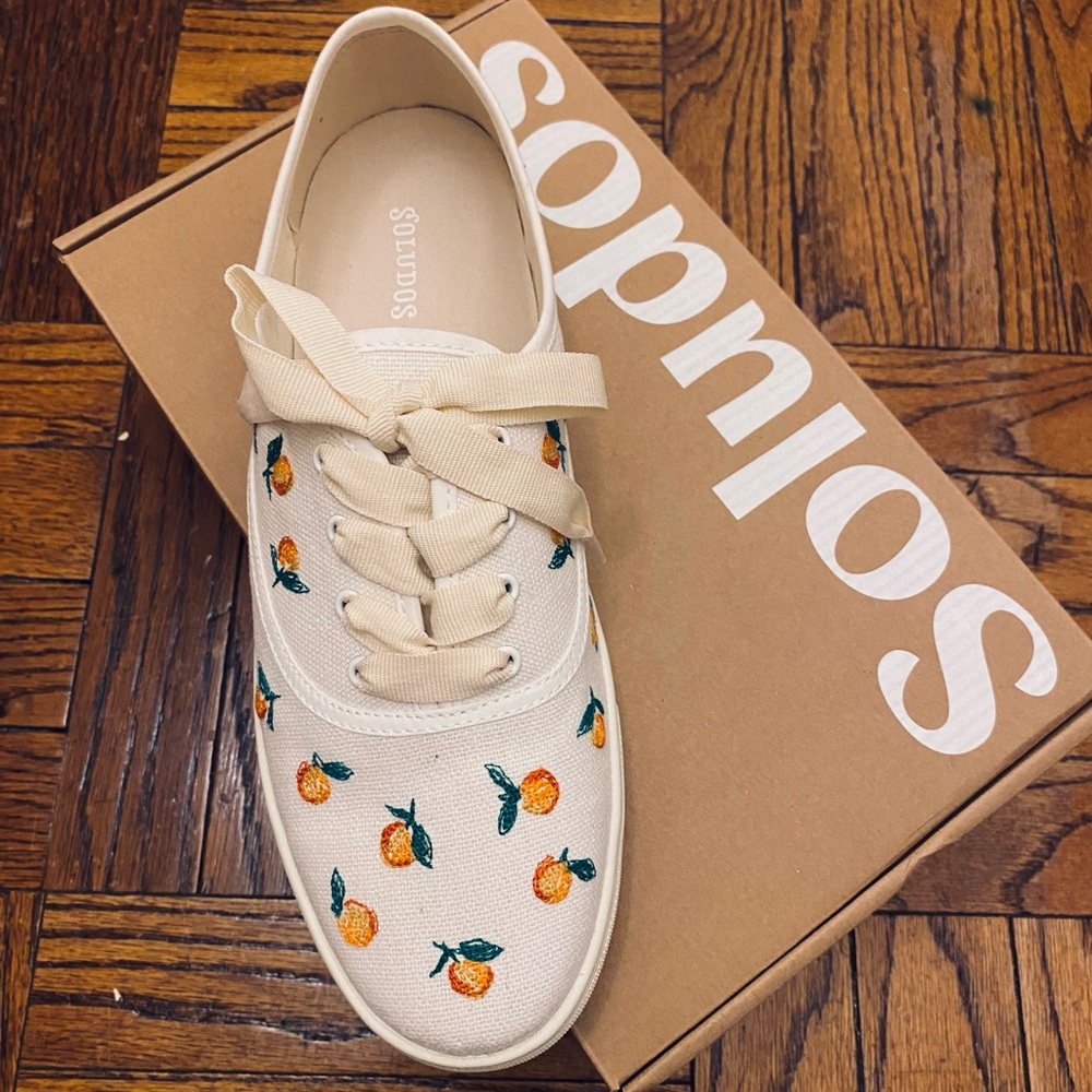 Soludos Cream Sneakers with Orange Fruit Embroidery